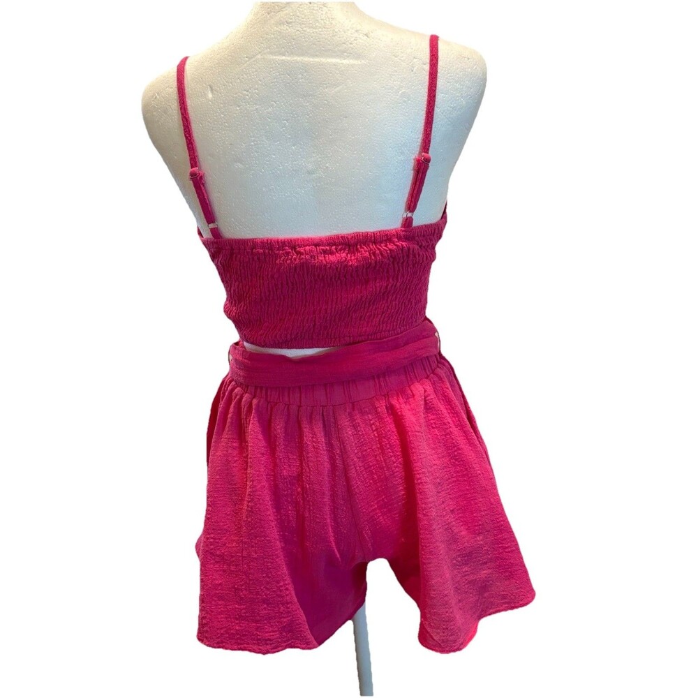 HYFVE Spaghetti Strap Smocked Top/Short Set Bubblegum Pink Small - Picture 4 of 7